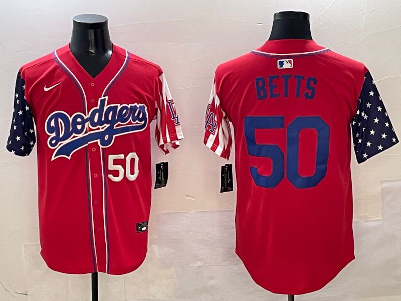 Men Los Angeles Dodgers 50 Betts Red a generation of national flags Joint name 2025 Nike MLB Jersey style 3